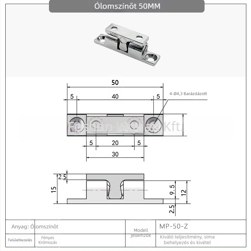 SG-MP50-S rozsdamentes acél 304 ajtófogó, polírozott felület, falra szerelés, kézi működtetés