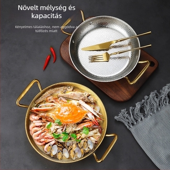 Rozsdamentes acél serpenyő dupla füllel, 304-es rozsdamentes acél, indukciós kompatibilis, tapadásmentes bevonat