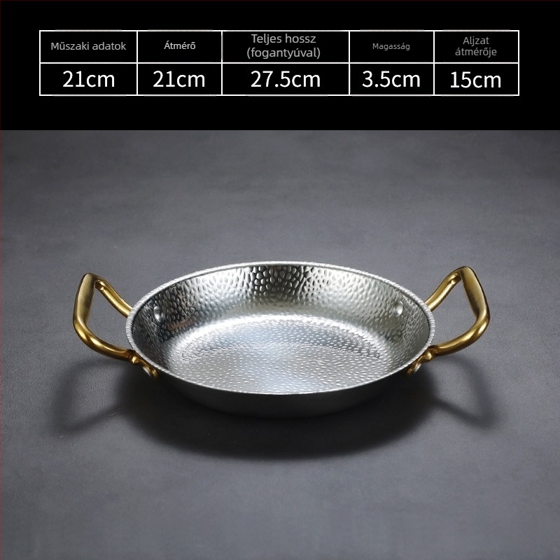 Rozsdamentes acél serpenyő dupla füllel, 304-es rozsdamentes acél, indukciós kompatibilis, tapadásmentes bevonat