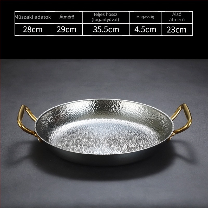 Rozsdamentes acél serpenyő dupla füllel, 304-es rozsdamentes acél, indukciós kompatibilis, tapadásmentes bevonat