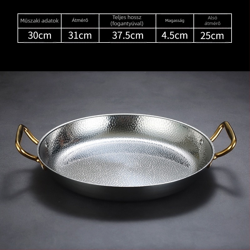 Rozsdamentes acél serpenyő dupla füllel, 304-es rozsdamentes acél, indukciós kompatibilis, tapadásmentes bevonat