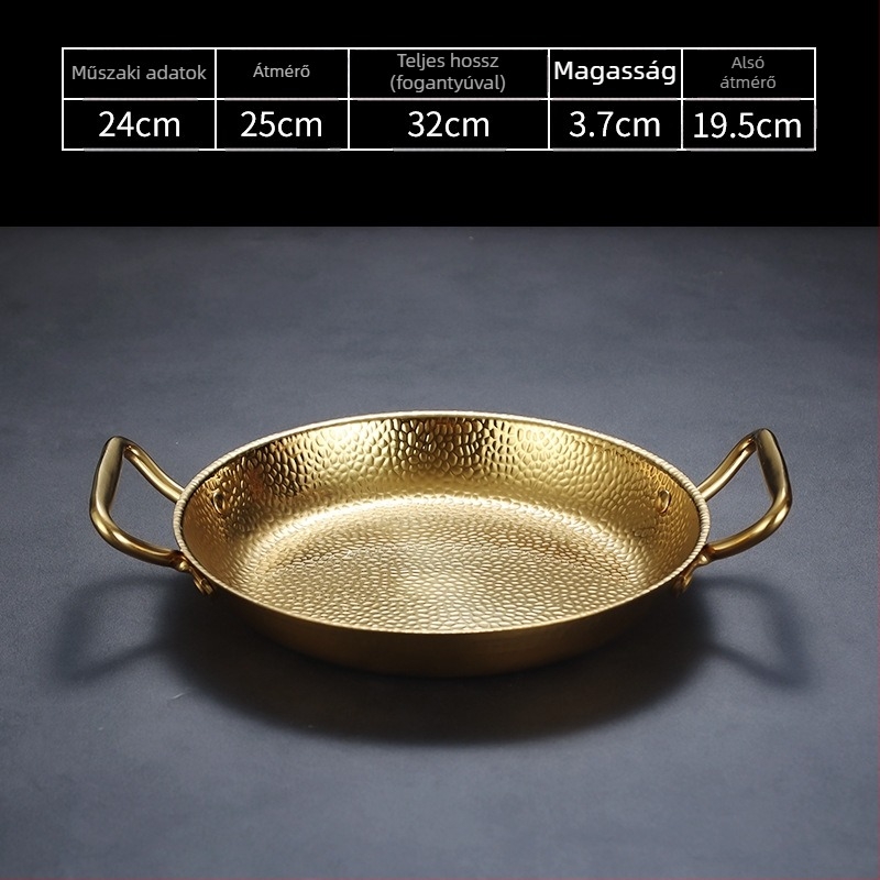 Rozsdamentes acél serpenyő dupla füllel, 304-es rozsdamentes acél, indukciós kompatibilis, tapadásmentes bevonat