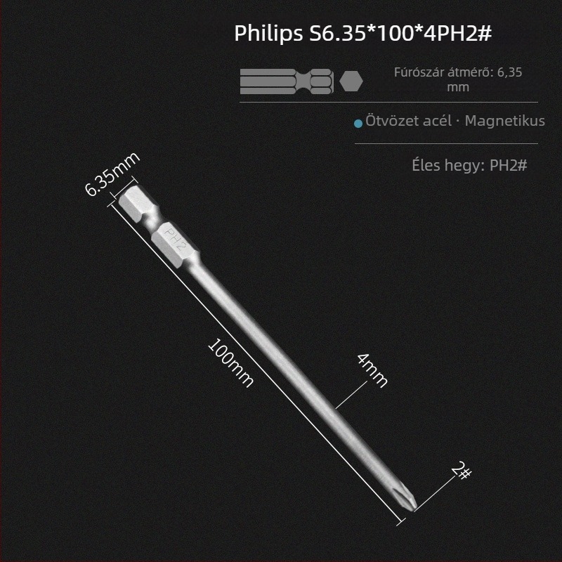 Elektromos csavarhúzó bitek készlet mágneses keresztes fejjel, meghosszabbított hossz, hex meghajtó kompatibilitás, anyag: lila szantálfa