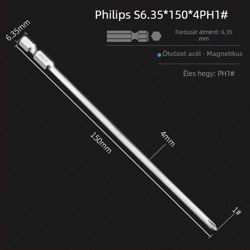 Elektromos csavarhúzó bitek készlet mágneses keresztes fejjel, meghosszabbított hossz, hex meghajtó kompatibilitás, anyag: lila szantálfa