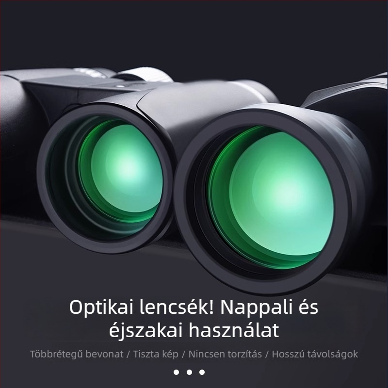 AB típusú kettős cső binokulár, 10x nagyítás, ütésálló külső gumírozott kivitel, látómező 109 m/1000 m