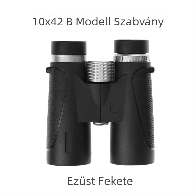 AB típusú kettős cső binokulár, 10x nagyítás, ütésálló külső gumírozott kivitel, látómező 109 m/1000 m