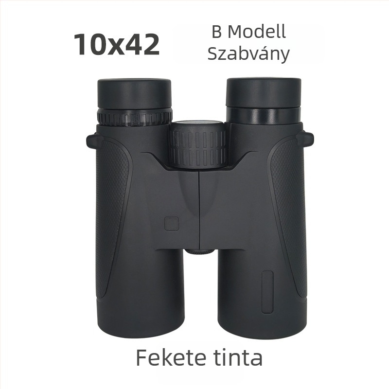 AB típusú kettős cső binokulár, 10x nagyítás, ütésálló külső gumírozott kivitel, látómező 109 m/1000 m