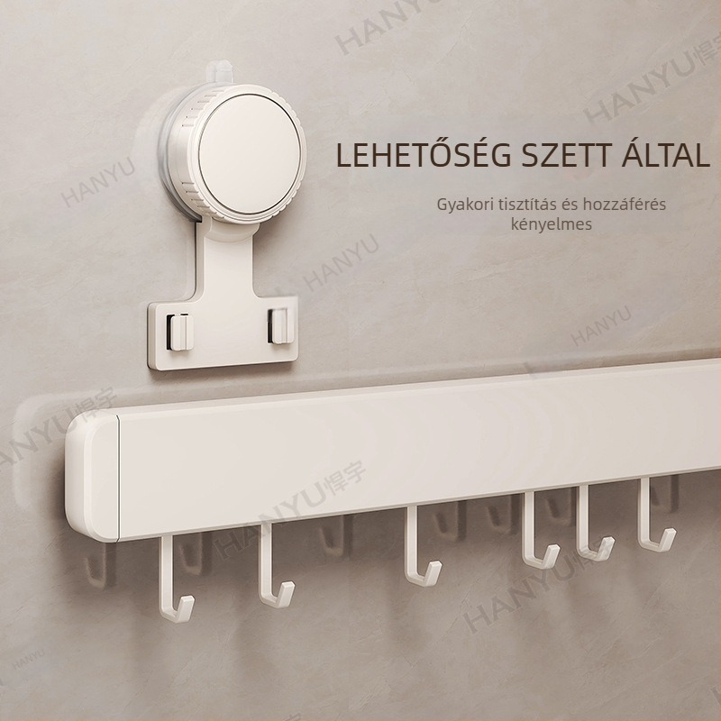 Szerelhető falra konyhai akasztóállvány vákuumos rögzítéssel, 12 kampóval, Space Aluminum + ABS, modern minimál stílus, teherbírás 5–10 kg