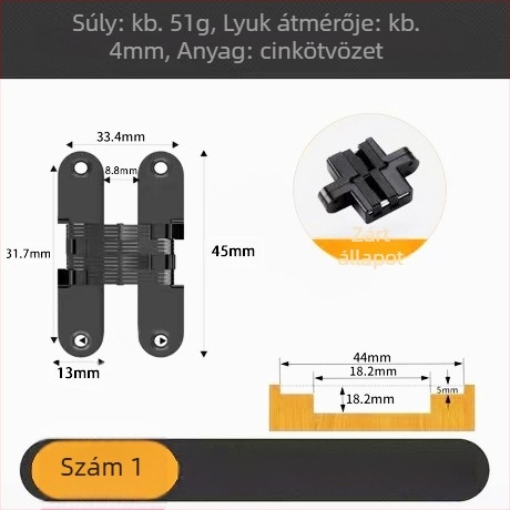Sand Chrome kereszt rejtett ajtózsanér, anyag: vas és cinkötvözet, 3,5 mm vastagság, felületkezelés: electroplating, Brushed, Polished, Passivation