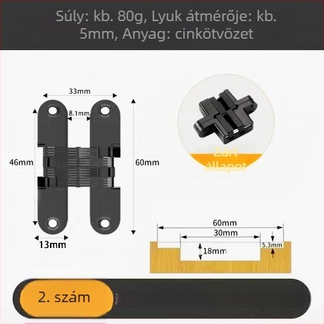 Sand Chrome kereszt rejtett ajtózsanér, anyag: vas és cinkötvözet, 3,5 mm vastagság, felületkezelés: electroplating, Brushed, Polished, Passivation