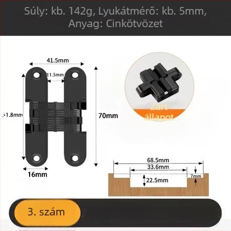 Sand Chrome kereszt rejtett ajtózsanér, anyag: vas és cinkötvözet, 3,5 mm vastagság, felületkezelés: electroplating, Brushed, Polished, Passivation