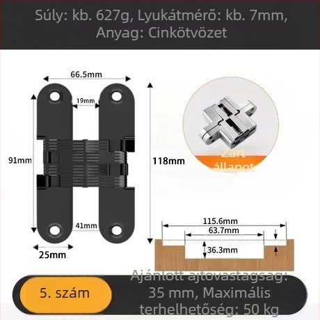 Sand Chrome kereszt rejtett ajtózsanér, anyag: vas és cinkötvözet, 3,5 mm vastagság, felületkezelés: electroplating, Brushed, Polished, Passivation