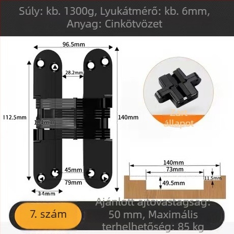 Sand Chrome kereszt rejtett ajtózsanér, anyag: vas és cinkötvözet, 3,5 mm vastagság, felületkezelés: electroplating, Brushed, Polished, Passivation