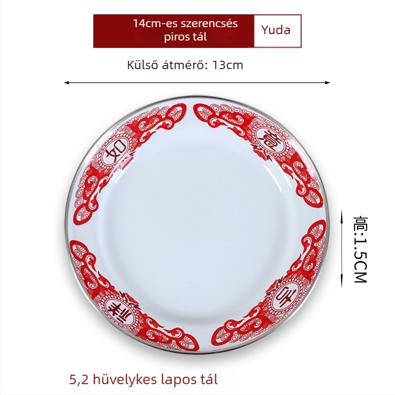 Emaillált kör alakú tál – vastagított, szerencse mintázat, kínai retro stílus, otthoni használatra, alkalmas forró fazékhoz és grillhez