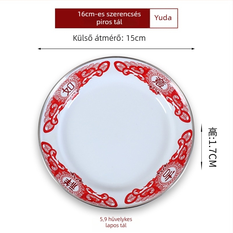 Emaillált kör alakú tál – vastagított, szerencse mintázat, kínai retro stílus, otthoni használatra, alkalmas forró fazékhoz és grillhez