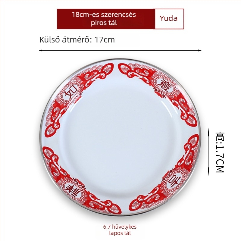 Emaillált kör alakú tál – vastagított, szerencse mintázat, kínai retro stílus, otthoni használatra, alkalmas forró fazékhoz és grillhez