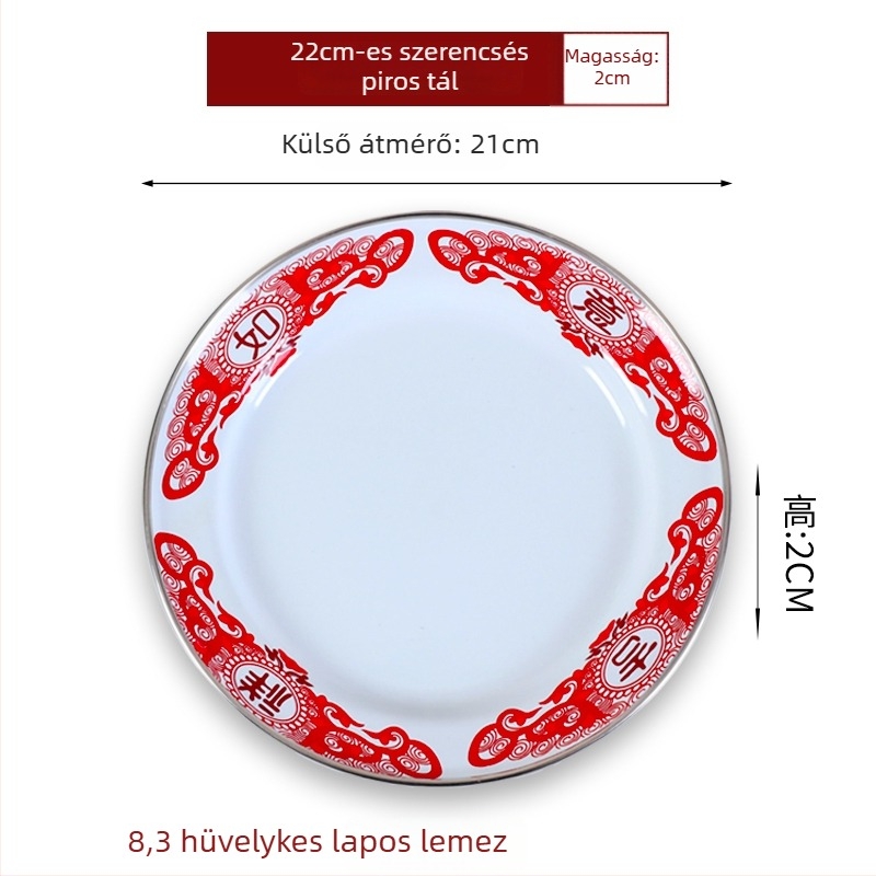 Emaillált kör alakú tál – vastagított, szerencse mintázat, kínai retro stílus, otthoni használatra, alkalmas forró fazékhoz és grillhez