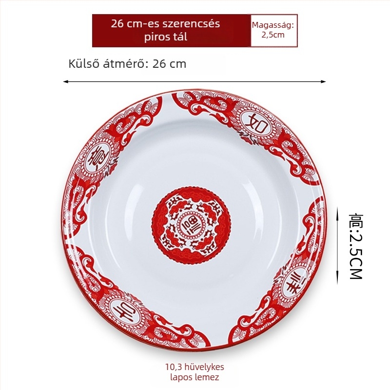 Emaillált kör alakú tál – vastagított, szerencse mintázat, kínai retro stílus, otthoni használatra, alkalmas forró fazékhoz és grillhez