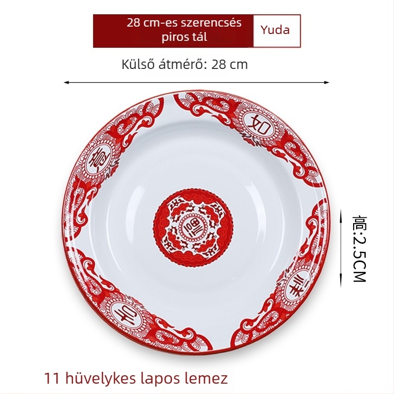 Emaillált kör alakú tál – vastagított, szerencse mintázat, kínai retro stílus, otthoni használatra, alkalmas forró fazékhoz és grillhez