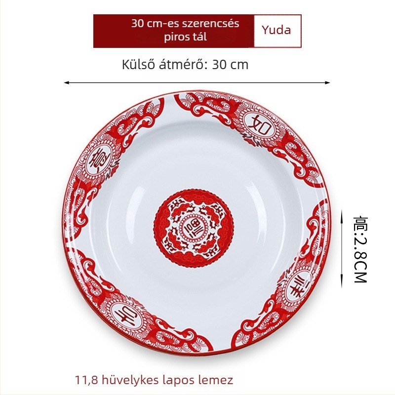 Emaillált kör alakú tál – vastagított, szerencse mintázat, kínai retro stílus, otthoni használatra, alkalmas forró fazékhoz és grillhez