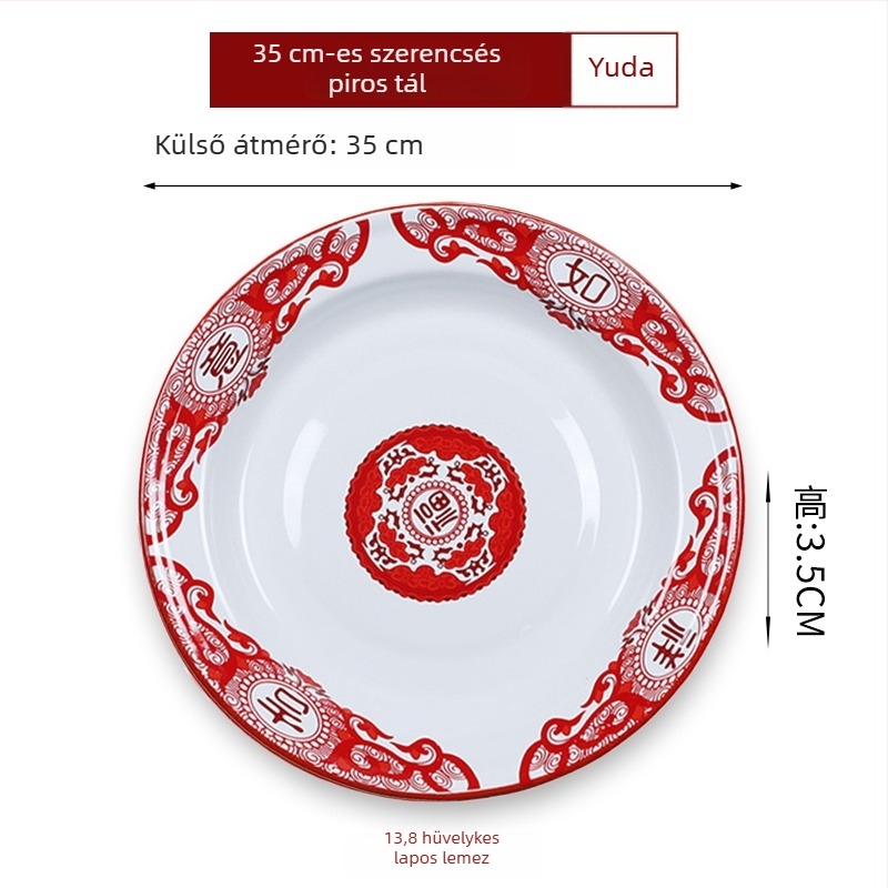 Emaillált kör alakú tál – vastagított, szerencse mintázat, kínai retro stílus, otthoni használatra, alkalmas forró fazékhoz és grillhez