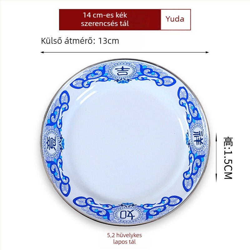 Emaillált kör alakú tál – vastagított, szerencse mintázat, kínai retro stílus, otthoni használatra, alkalmas forró fazékhoz és grillhez