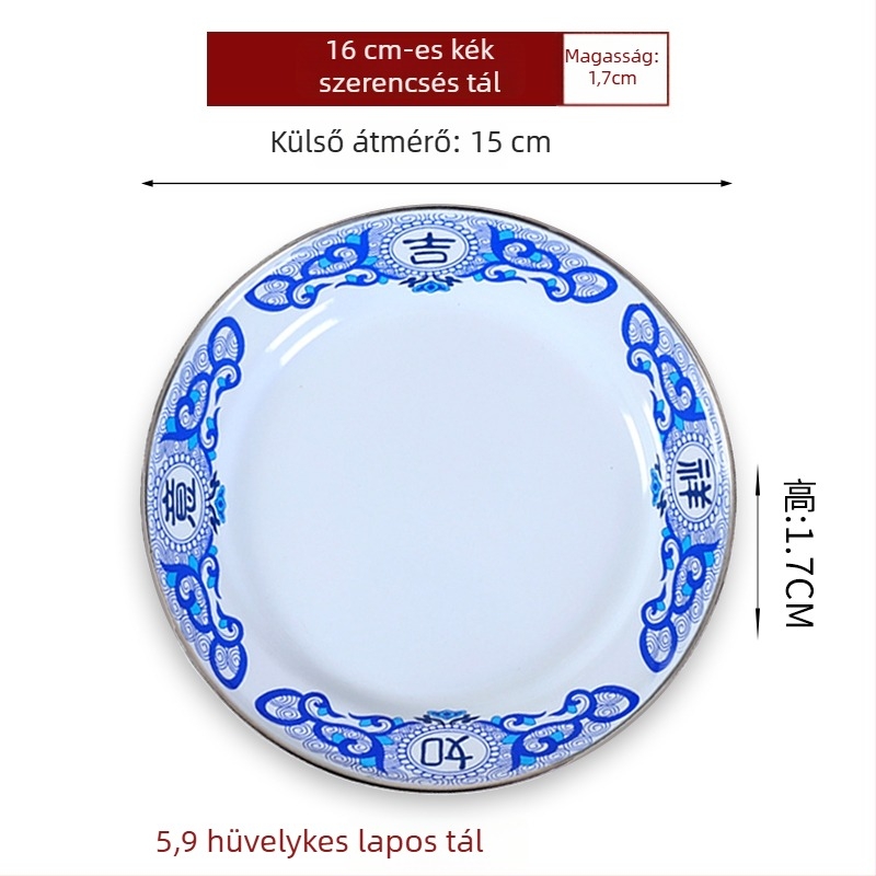 Emaillált kör alakú tál – vastagított, szerencse mintázat, kínai retro stílus, otthoni használatra, alkalmas forró fazékhoz és grillhez