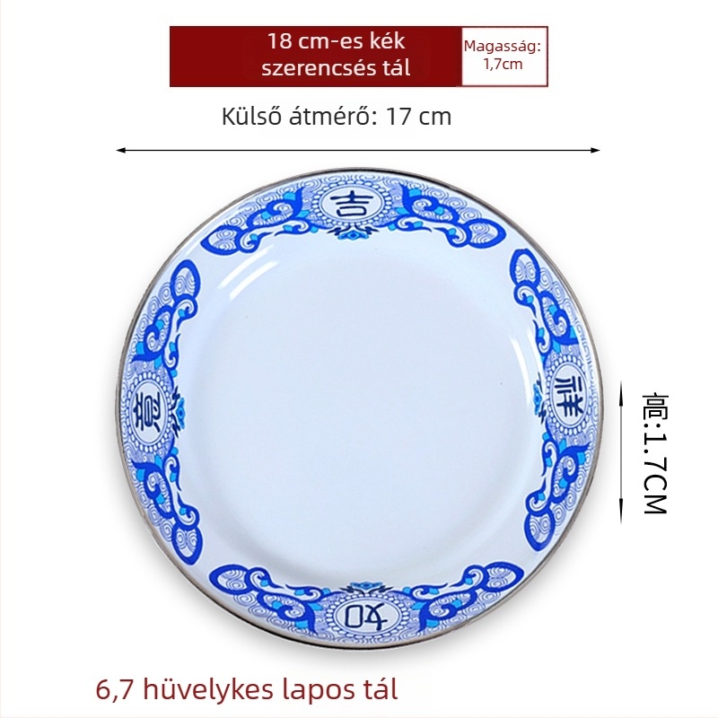 Emaillált kör alakú tál – vastagított, szerencse mintázat, kínai retro stílus, otthoni használatra, alkalmas forró fazékhoz és grillhez