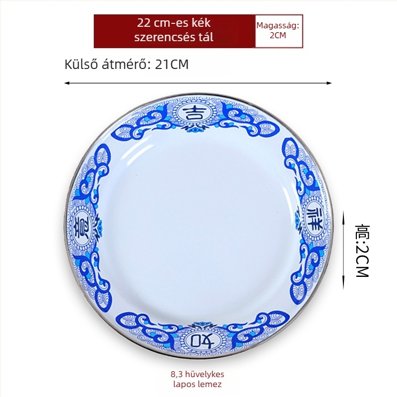 Emaillált kör alakú tál – vastagított, szerencse mintázat, kínai retro stílus, otthoni használatra, alkalmas forró fazékhoz és grillhez