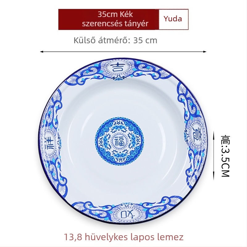 Emaillált kör alakú tál – vastagított, szerencse mintázat, kínai retro stílus, otthoni használatra, alkalmas forró fazékhoz és grillhez