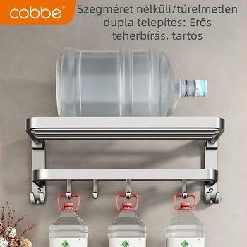 Törölközőtartó fürdőszobába, falra szerelhető, 304-es rozsdamentes acélból, fúrás nélkül, két szintű, teherbírás 20–25 kg, elektroplat bevonat