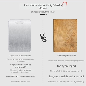 304 rozsdamentes acél vágódeszka, dupla oldalú, vastagított, felakasztható, konyhai felület gyümölcs és tészta vágására