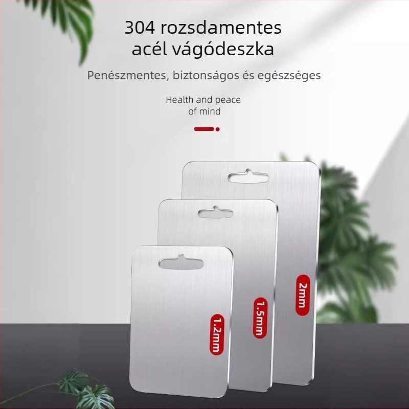304 rozsdamentes acél vágódeszka, dupla oldalú, vastagított, felakasztható, konyhai felület gyümölcs és tészta vágására