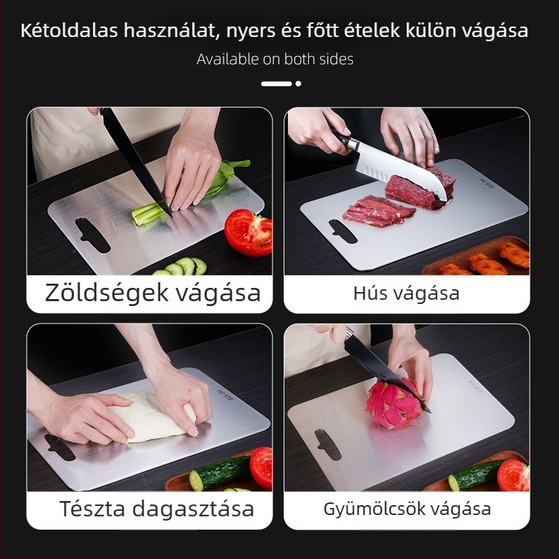 304 rozsdamentes acél vágódeszka, dupla oldalú, vastagított, felakasztható, konyhai felület gyümölcs és tészta vágására