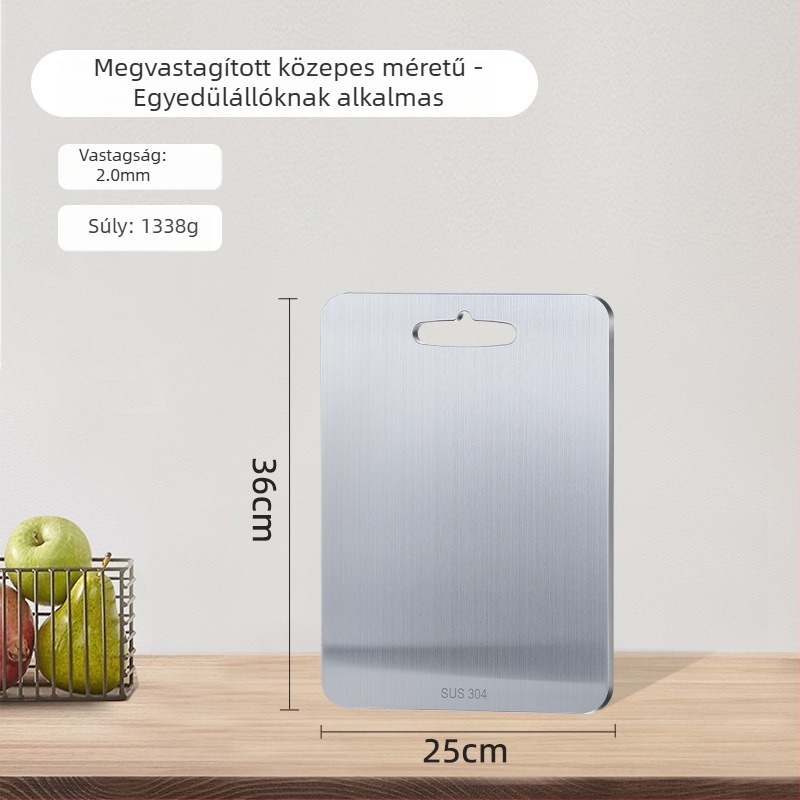304 rozsdamentes acél vágódeszka, dupla oldalú, vastagított, felakasztható, konyhai felület gyümölcs és tészta vágására