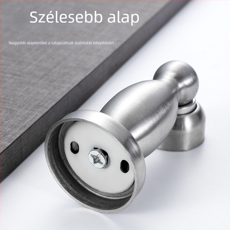 Rozsdamentes acél ajtóstopper falra szerelhető, vazaszerű forma gyöngyborítással, modern minimál stílusú beltéri ajtókhoz