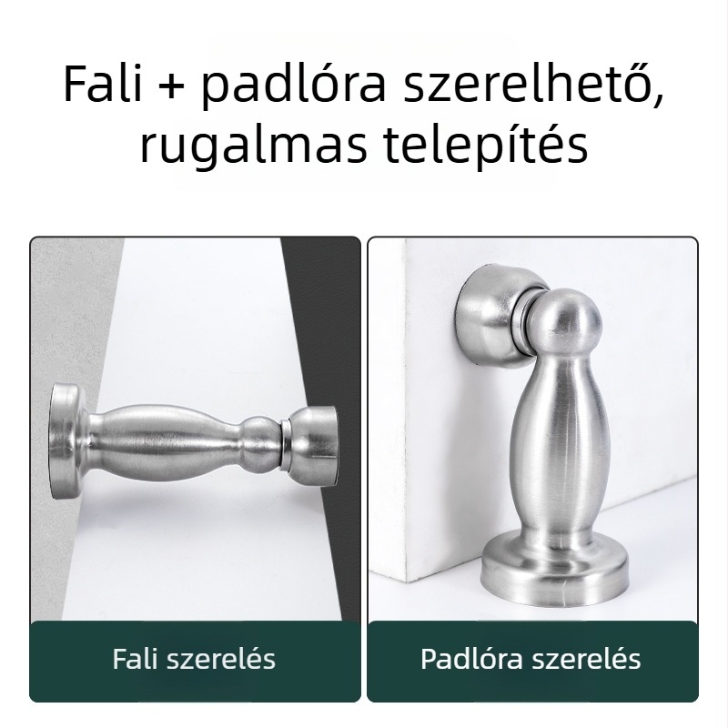 Rozsdamentes acél ajtóstopper falra szerelhető, vazaszerű forma gyöngyborítással, modern minimál stílusú beltéri ajtókhoz