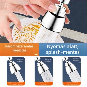 Konyhai csaptele meghosszabbítója, univerzális forgó fej, nyomás alatti permetezés elleni védelem, rozsdamentes acél