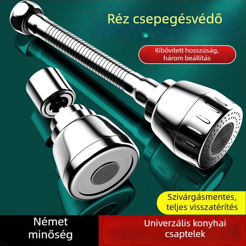 Konyhai csaptele meghosszabbítója, univerzális forgó fej, nyomás alatti permetezés elleni védelem, rozsdamentes acél