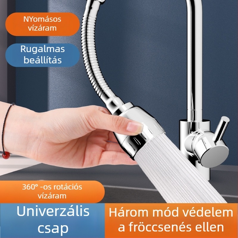 Konyhai csaptele meghosszabbítója, univerzális forgó fej, nyomás alatti permetezés elleni védelem, rozsdamentes acél