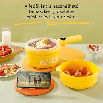 Elektronikus multifunkcionális főzőedény kerámia belső edénnyel, mikroprocesszoros vezérlés, szigetelés és időzítés, kétszintes kialakítás