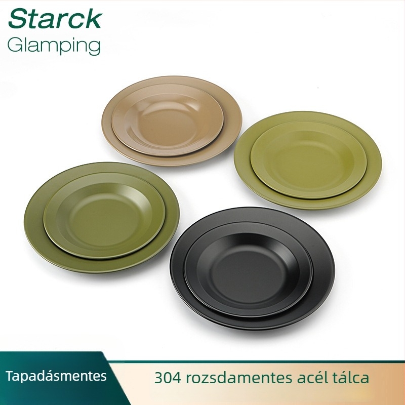 Kempinges étkészlet kültéren, 304 rozsdamentes acél alacsony tapadású bevonattal, hordozható, 240 g, 1-2 személyre, logóval ellátva