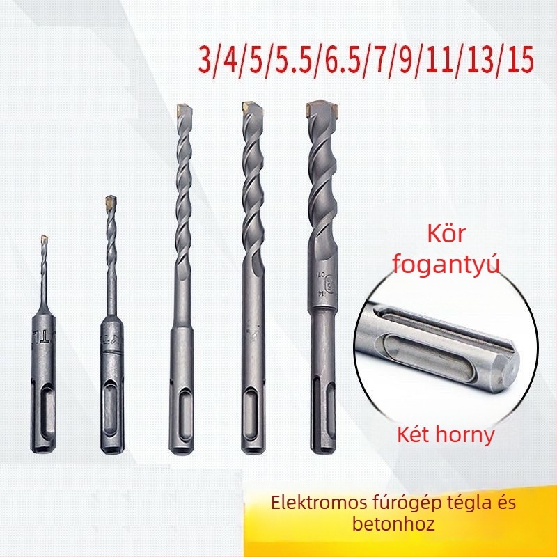 Kerek fejű ütvefúró bit, körkörös fogantyúval, nem hatszögű, betonfalakhoz