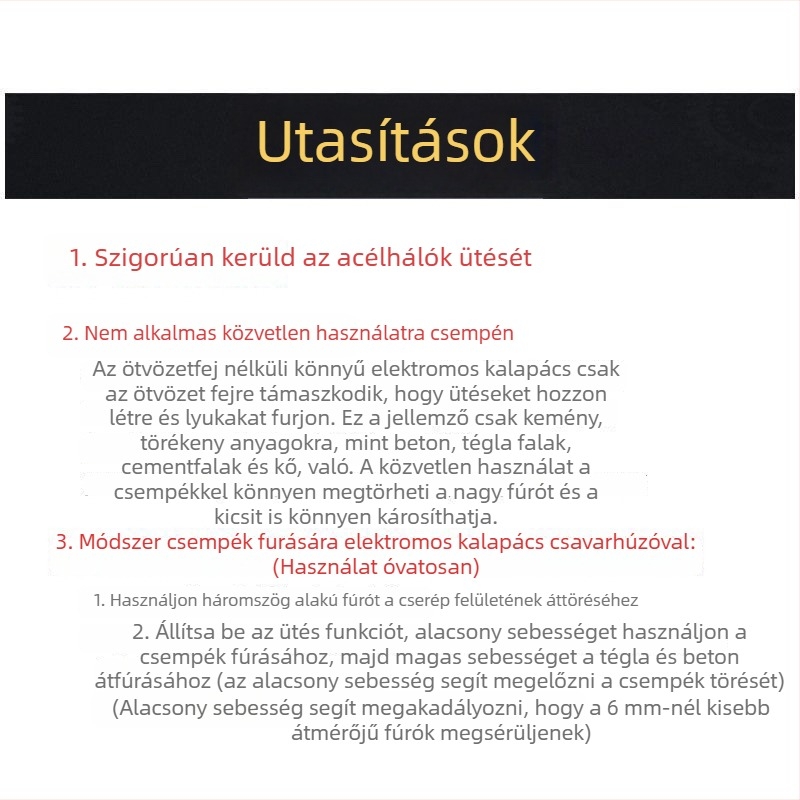 Kerek fejű ütvefúró bit, körkörös fogantyúval, nem hatszögű, betonfalakhoz