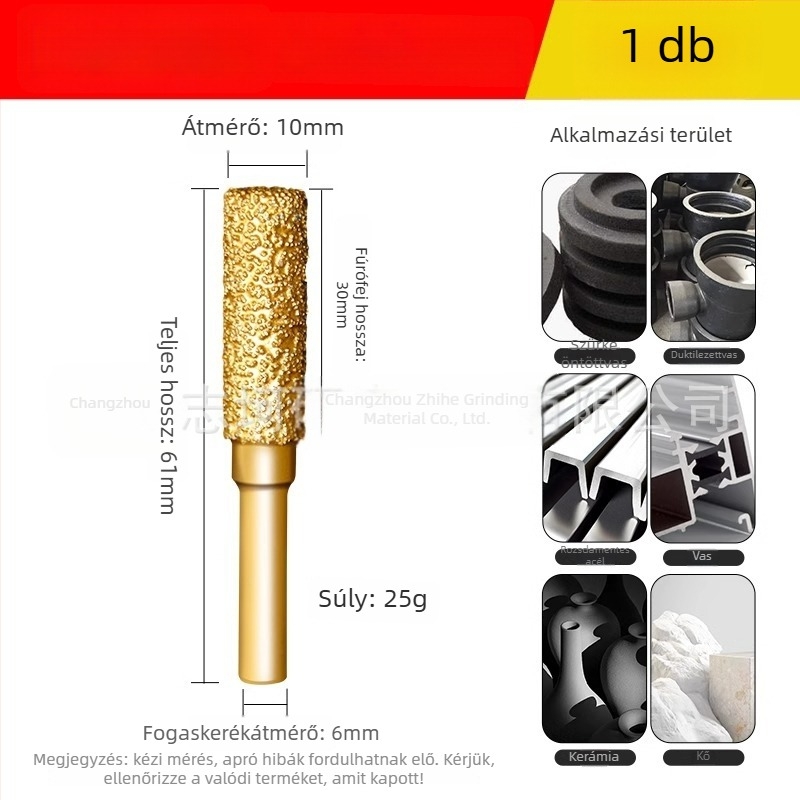 Gyémánttal forrasztott csiszolófej elektromos fúróhoz – Xin Yilong márka, Anyag: Gold steel sand