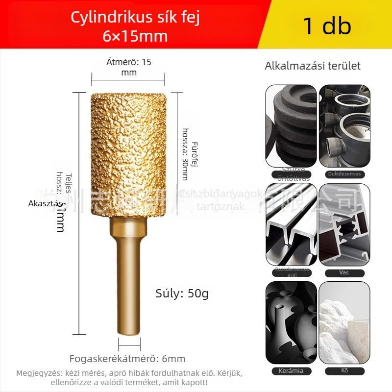 Gyémánttal forrasztott csiszolófej elektromos fúróhoz – Xin Yilong márka, Anyag: Gold steel sand