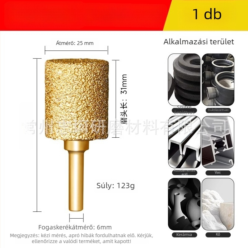 Gyémánttal forrasztott csiszolófej elektromos fúróhoz – Xin Yilong márka, Anyag: Gold steel sand