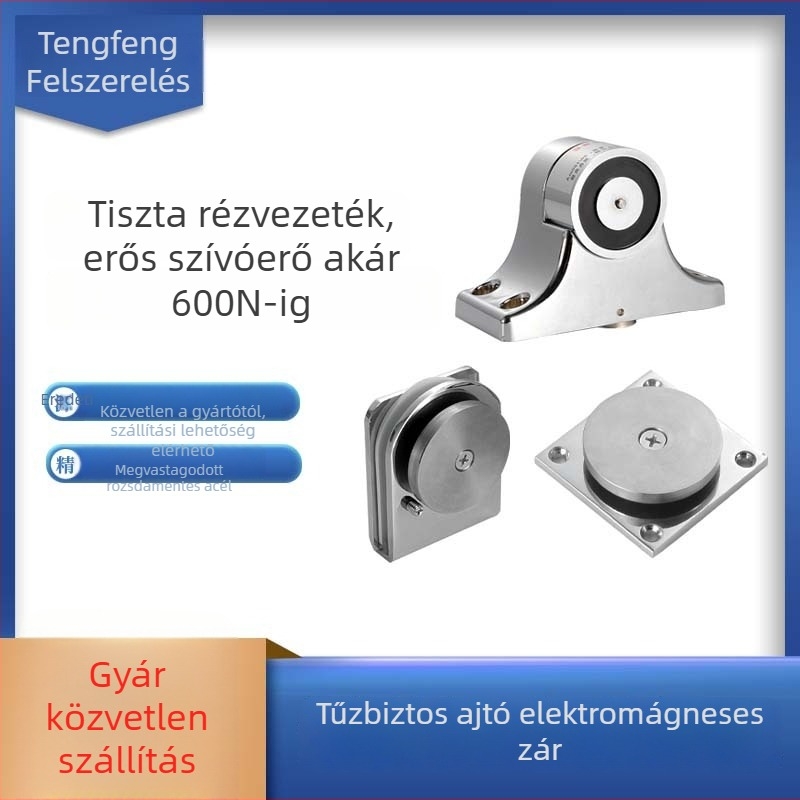 Tűzvédelmi ajtó elektromágneses ajtózár üvegajtókhoz, padlóra szerelt, rozsdamentes acél, galvanizált felület, automatikus működtetés