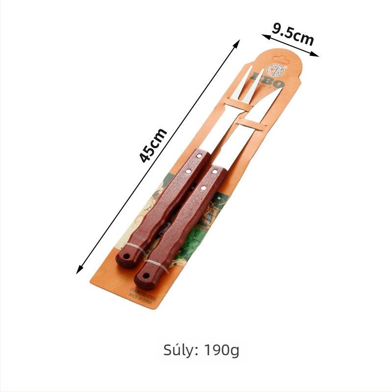 Rozsdamentes acél BBQ eszköz készlet: kés, klip, villa és spatula