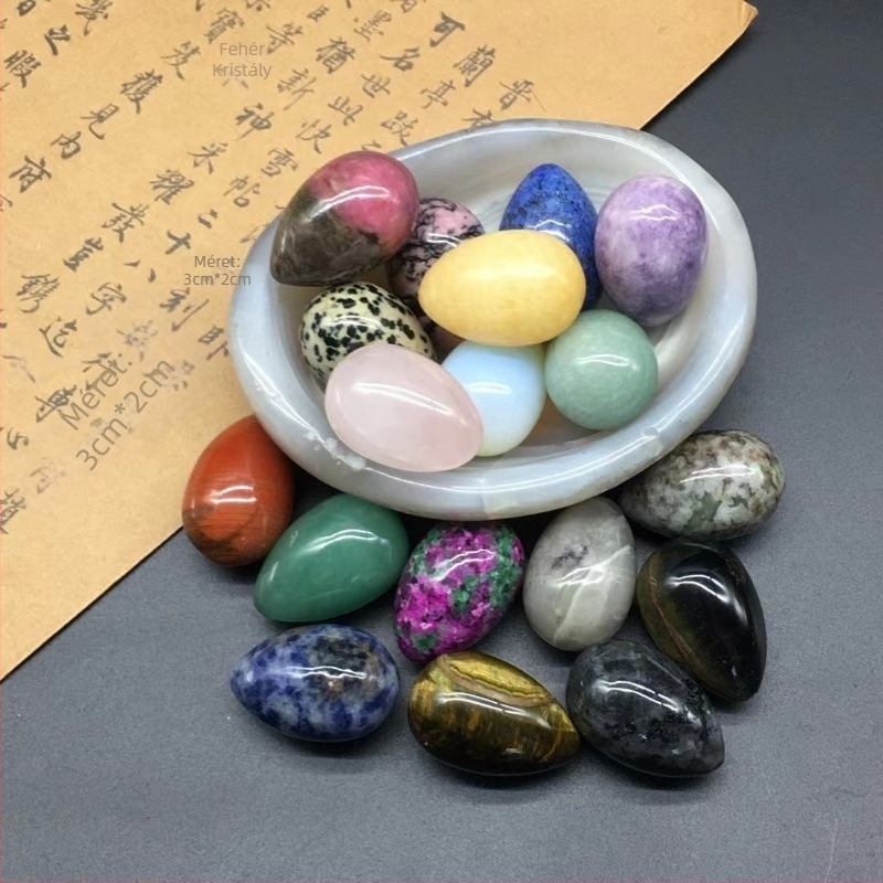 Természetes kristály tojás alakú tenyérkő dísztárgy, polírozott kristály, márka Ting Hong Jing Shi